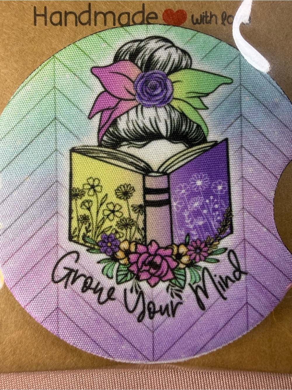 Book Lover Grow Your Mind Floral Feminine One Boutique Car Coaster Reading NWT - Picture 2 of 5